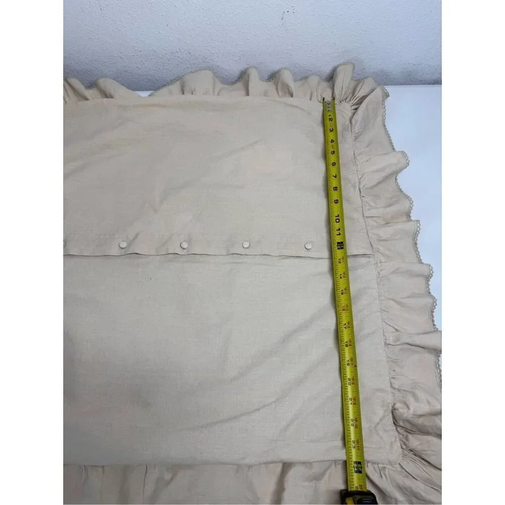 Ralph Lauren Cottage Tan Cotton Blend Pillow Sham Crochet Lace Trim 23”x23”